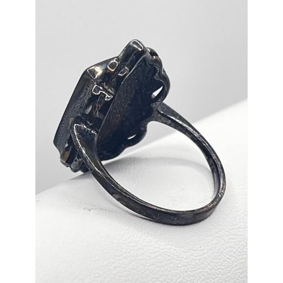 Antique Silver 925 Ring Mother of Pearl, Signed CFJ Sz: 8 - Picture 5 of 6